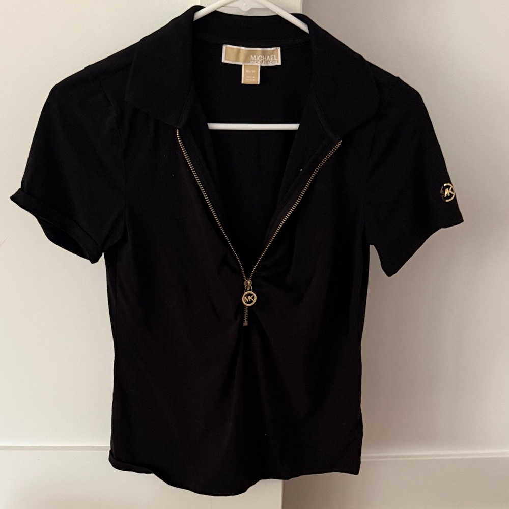 Michael Kors Black Short Sleeve Zip-Up Shirt